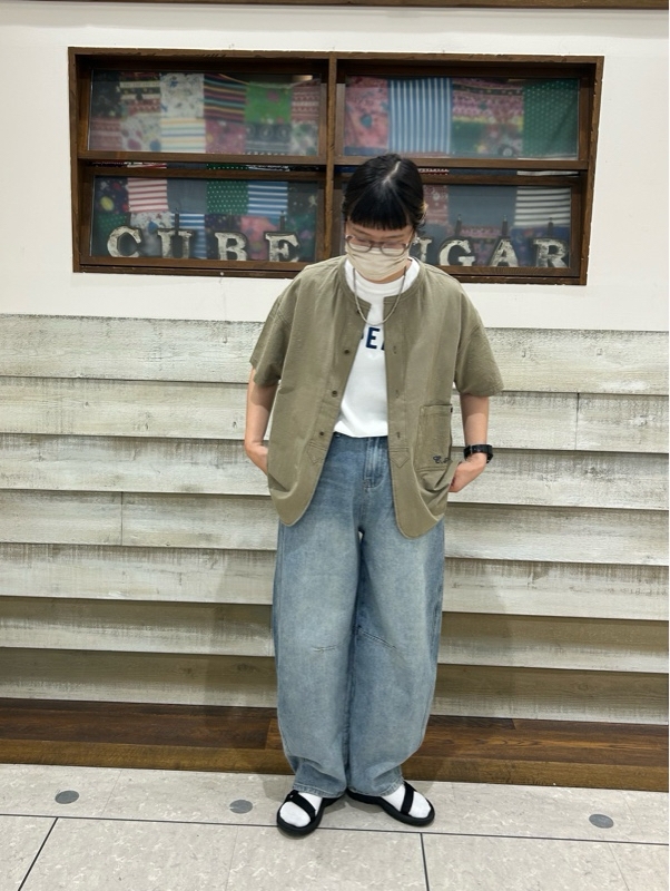 綿ボイル♡ノーカラーシャツ